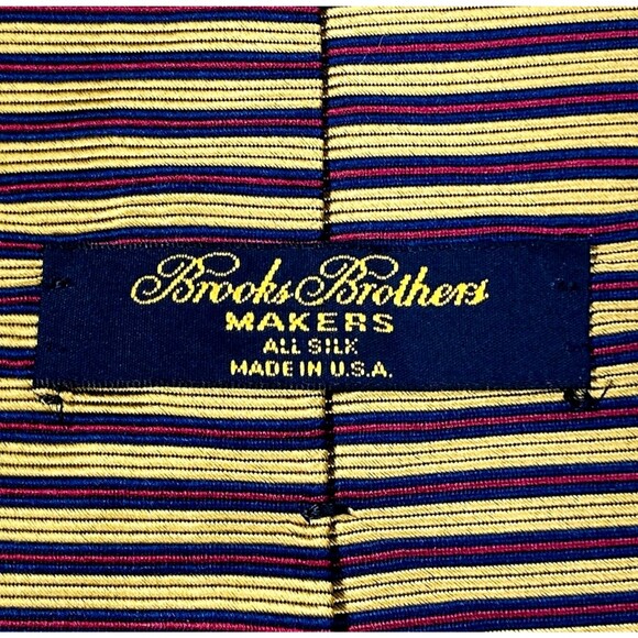 Brooks Brothers Makers Tie Vintage Repp Weave Gold Blue Stripe Nautical - Picture 2 of 8